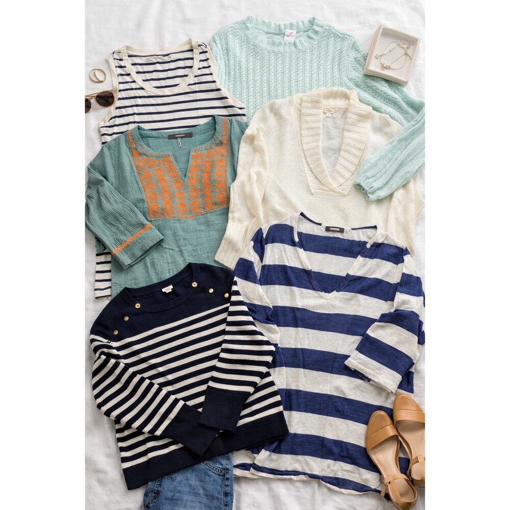 J.Crew Striped Sweater‎ Bundle M/L Coastal Cotton Linen Preppy Tops THML Boho